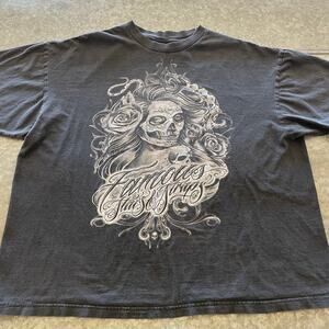 Vintage Famous Stars & Straps Skull Tattoo Art T-Shirt 2XL Y2K La Catrina Woman